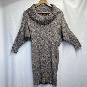 A. BYER Cowl Neck Short Sleeve Knitted Long Pullover Sweater Women Small Brown